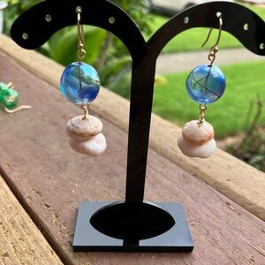 Handmade Glass Float Ball Earrings with Authentic Hawaiian Puka shells.